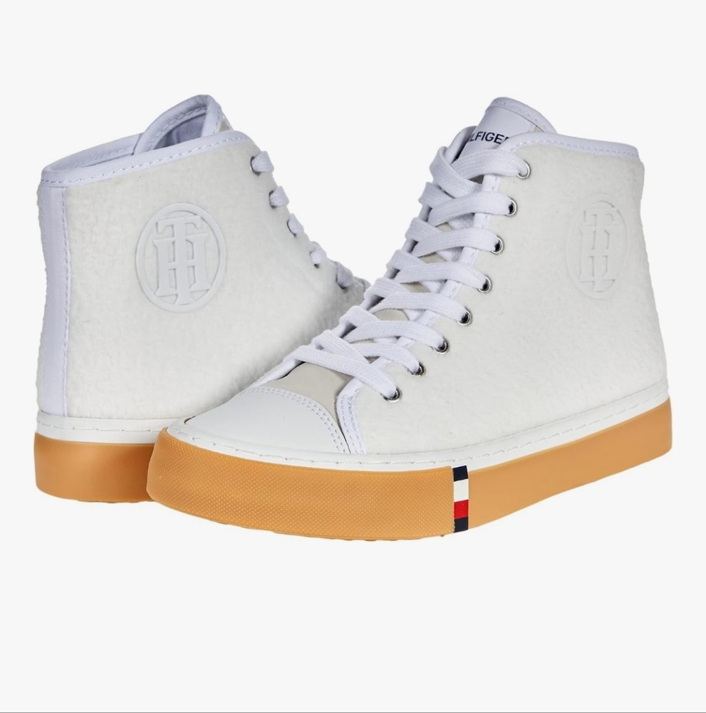 Tommy Hilfiger - Women's Evee White Soft Faux-Fur High-Top Sneakers, Size 8